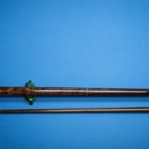 Full view of the handcrafted Copperkat pool cue featuring Katalox and granadillo wood